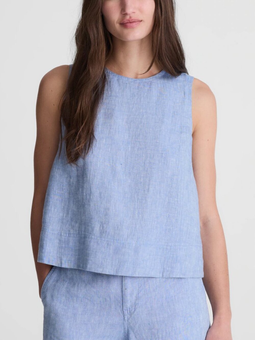 Madewell 100% Linen Keyhole Button Swingy Hem Shell Top Blue Size XS NWT